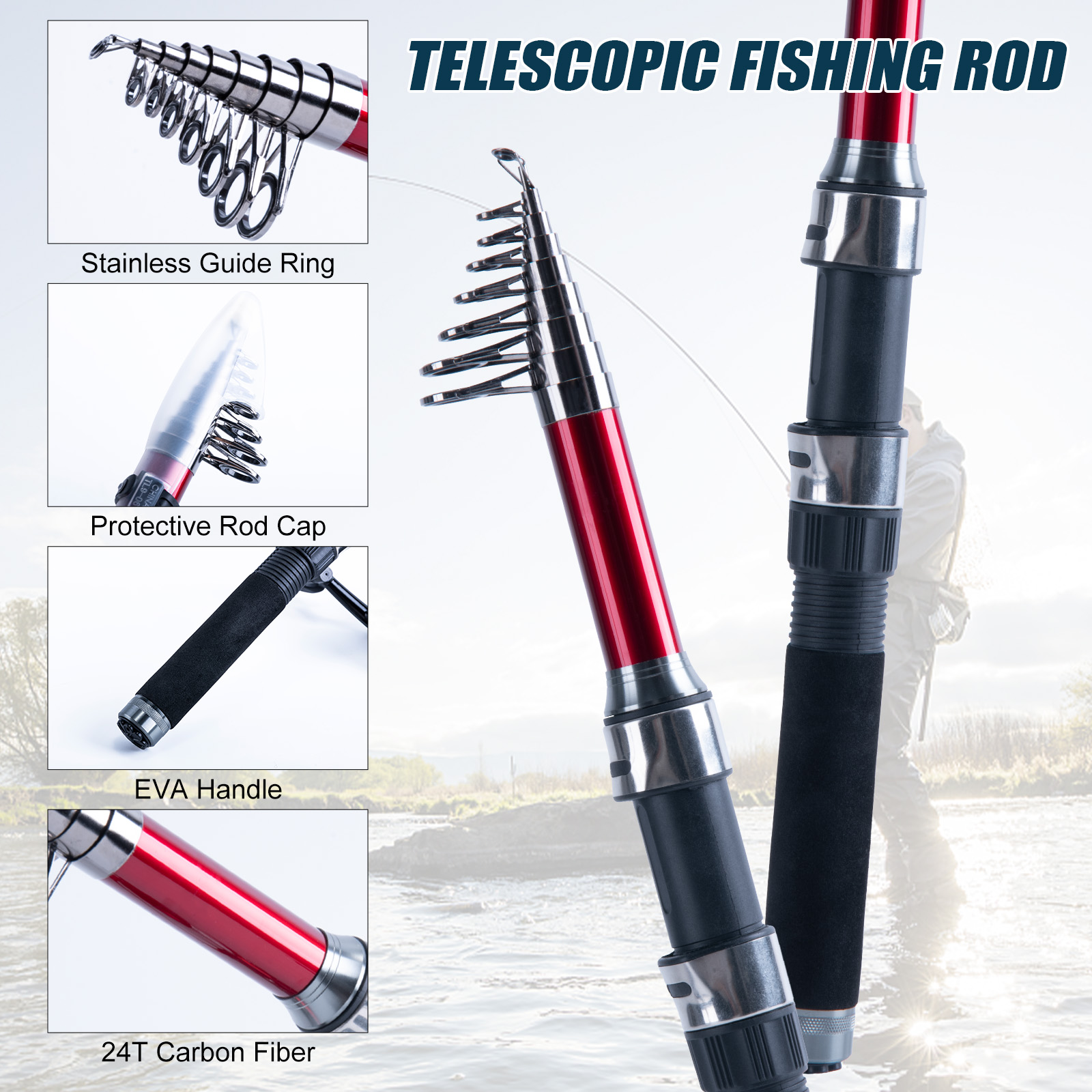 طقم صيد السمك من جوتور: صنارة  - مراجعة Fishing Rod Carbon Fiber وسعره